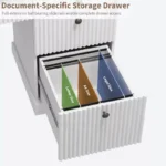 Fluted Executive Desk with Drawers – Wooden Home Office Desk with File Cabinet - Image 2