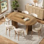 Oval Dining Table for 4–6 with Metal Strip Pedestal Base – 63" Black Wood Top & Brown Frame