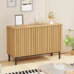 Wooden Large Storage Cabinet with Fluted Doors & Adjustable Shelf