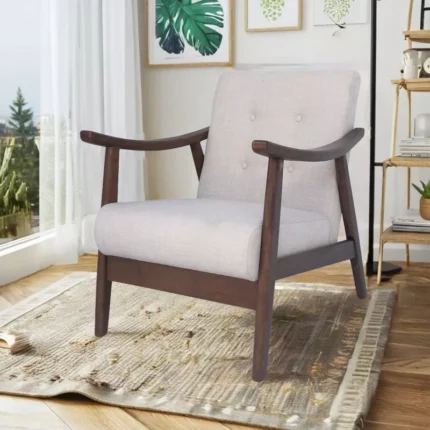 Mid-Century Modern Upholstered Accent Chair, Tufted Armchair