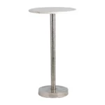 Metal Side Table with Polished Marble Top – Silver Accent Table for Small Spaces - Image 2