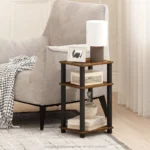 Industrial Accent End Table – Slim Sofa Side Table with Wood Top