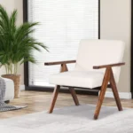 2 PCS Modern Accent Chair Linen Fabric Armchair with Solid Acacia Wood - Image 3