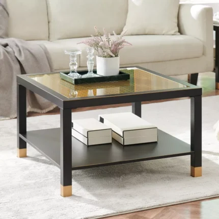 Vintage Round Nesting Coffee Table Set with Bamboo-Shaped Glass Doors