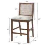 Rattan Upholstered Counter Height Stools with Rubberwood Frame – Mid Back, Set of 2 - Image 5