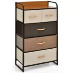 Storage 4-Tier Organizer Tower with Steel Frame & Wooden Top – Gray/Cream Drawer Unit - Image 4