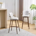 Modern Upholstered Bar Stools Set of 2 – Bar Height Design with Iron Frame