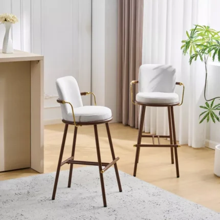 Modern Upholstered Bar Stools Set of 2 – Bar Height Design with Iron Frame