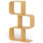 2-Tier S-Shaped Bamboo Bookcase – Geometric Corner Display Shelf with Open Cubes - Image 8