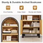 EROMMY 5-Tier Arched Bookcase with Open Shelves & Storage Cabinet - Image 3
