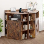 Corner Storage Shelf with USB Charging Station – 6-Cubby Wooden Bookshelf with Doors - Image 4