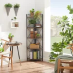 5-Tier Corner Storage Cabinet – Wooden Shelves with Metal Frame - Image 5