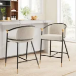 Upholstered Iron 26" Counter Stools with Back – Set of 2, Sturdy & Stylish Design