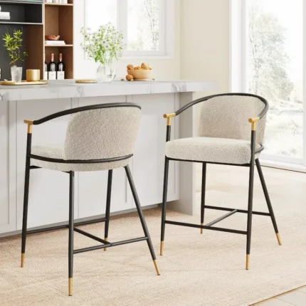 Upholstered Iron 26" Counter Stools with Back – Set of 2, Sturdy & Stylish Design
