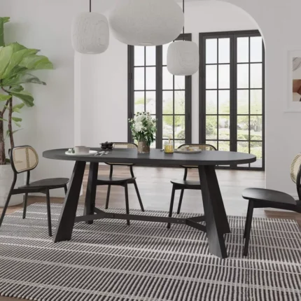 Modern Oval Dining Table for 6–8 People – 70.86" Black Wood Table with 4-Leg Base