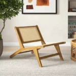 Wooden Chair with Handwoven Rattan Seat & Backrest – Solid Teak Frame, Natural Design - Image 3