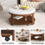 Upholstered Coffee Table Cocktail Center Table, 2-Tier Design - Image 5