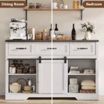 6-Drawer Dresser with Mirror & Sliding Barn Doors – Farmhouse Modern Storage Dresser - Image 3