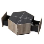 Hexagonal Wood Coffee Table with Dual Storage, Rustic Rural Style - Image 4