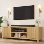 Wooden Media Cabinet with Fluted Doors for Living Room - Image 3