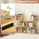 2-Tier S-Shaped Bamboo Bookcase – Geometric Corner Display Shelf with Open Cubes - Image 3