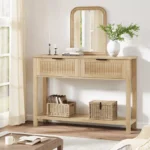 Wood Console Table with 2 Drawers – 2-Tier Sofa Table with Storage Shelf