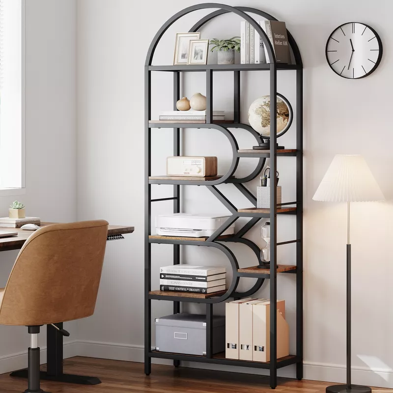 GUEST_2ff6a0b6-be10-4a22-807e-b3cfc4f31240 6-Tier Arched Bookcase – 81.7" Tall Geometric Open Storage Display Shelf - Image 1