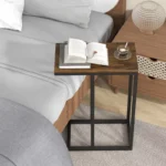 C-Shaped Side Table – Industrial Sofa Table with Wood Top and Metal Frame - Image 3