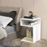 S-Shaped Side Table – 3-Tier Wooden End Table with Open Storage Shelves (White) - Image 4