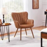 Leather Accent Chair Upholstered Armchair, Retro Brown