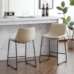 Modern 24-Inch Faux Leather Counter Stools with Steel Frame – Armless, Set of 2