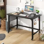 Rolling Computer Desk with Metal Frame – Mobile PC & Laptop Table