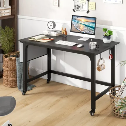 Rolling Computer Desk with Metal Frame – Mobile PC & Laptop Table