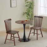 Modern Round Dining Table for 4 with Black Wood Pedestal Base – Brown Fiberboard Top
