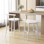 Counter Height Acacia Wood Bar Stools with Mid Back – Round Seat, Set of 2