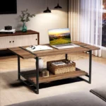 Wood Coffee Table with Storage Shelf, Brown - Image 2