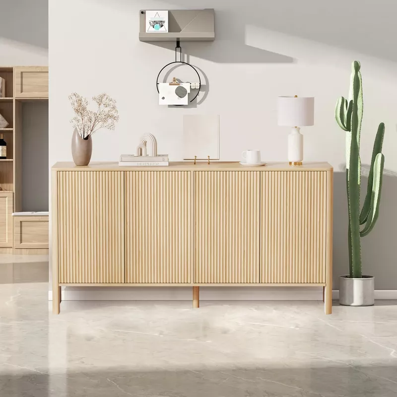 GUEST_347d651e-23ab-43c3-ae32-76617a283e8a Wooden Sideboard Buffet with Fluted Design, Coffee Bar Console Table - Image 1