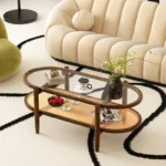 2-Tier Coffee Table with Tempered Glass Top and PE Rattan Shelf - Image 5