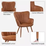 Leather Accent Chair Upholstered Armchair, Retro Brown - Image 4