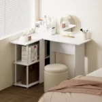 L-Shaped Computer Desk Corner Study & Writing Desk with Open Storage Shelves - Image 2