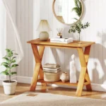 Storage Shelf Solid Teak Wood Console Table - Image 5