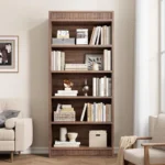 Wooden Tall Walnut Bookshelf – 5-Tier Storage Rack for Home & Office - Image 6