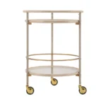Modern Round Bar Cart with Tempered Glass Shelves – Gold Plated Frame - Image 4