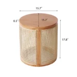 Modern Hollow Round Side Table – Rubberwood and Rattan Accent Table - Image 4