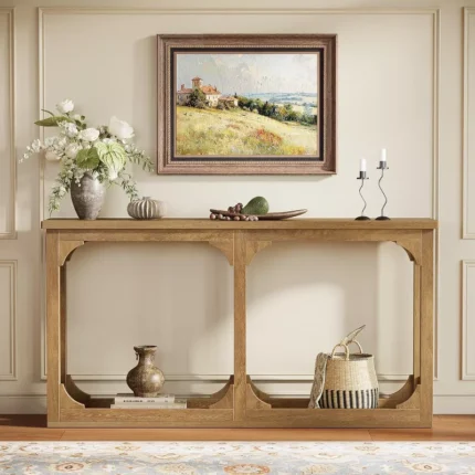 Wooden Console Table with Storage and Wood Legs