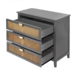 Rustic 3-Drawer Chest of Drawers with Natural Rattan – Bedroom Storage Dresser - Image 4