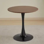 Modern Round Dining Table for 4 with Black Wood Pedestal Base – Brown Fiberboard Top - Image 2