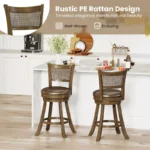Rattan Swivel Bar Chairs with Upholstered Seat – Rubberwood Frame, Counter Height - Image 4