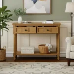 Traditional Console Table with Storage Drawers and Bottom Shelf - Image 2