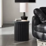 Modern Black Wood Fluted Round Side Table – Contemporary Accent End Table
